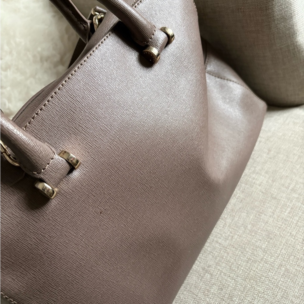 Furla Taupe Brown Saffiano Leather Satchel - Picture 3 of 8